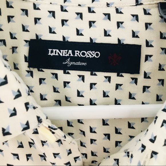 Linea Rosso Signature Cream & Navy Silk Rayon Button Down Shirt - Picture 7 of 8